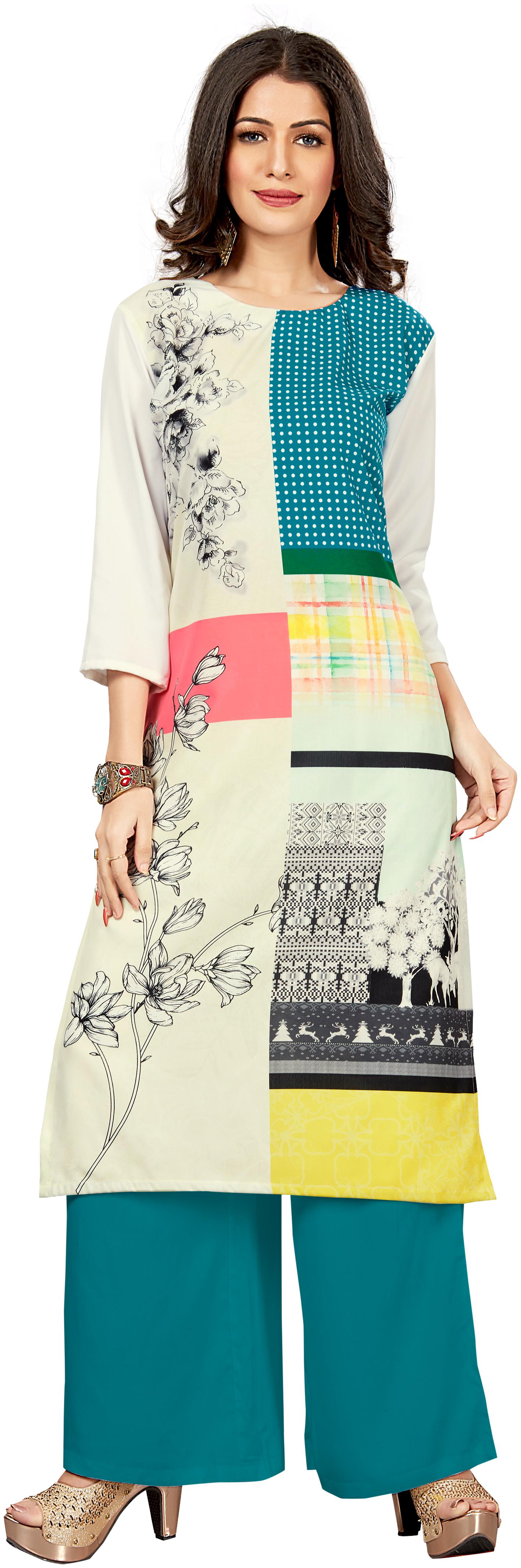 

Venika Creations Women Cream Floral Straight Kurta