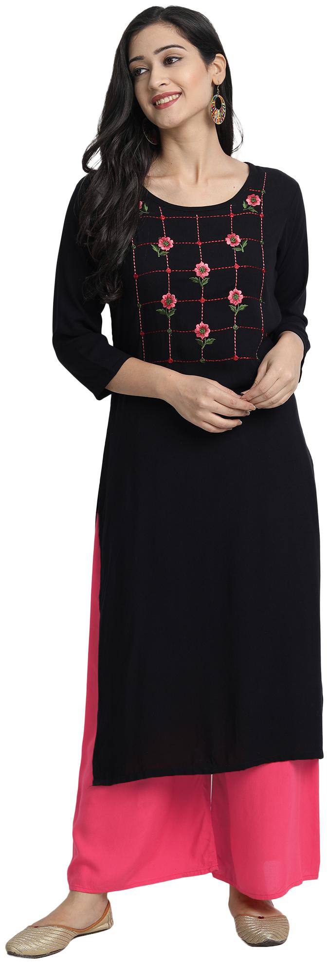 

Venika Creations Women Black Embroidered Straight Kurta