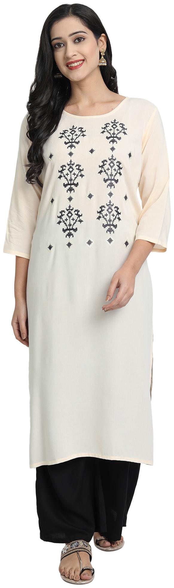 

Venika Creations Women Cream Embroidered Straight Kurta