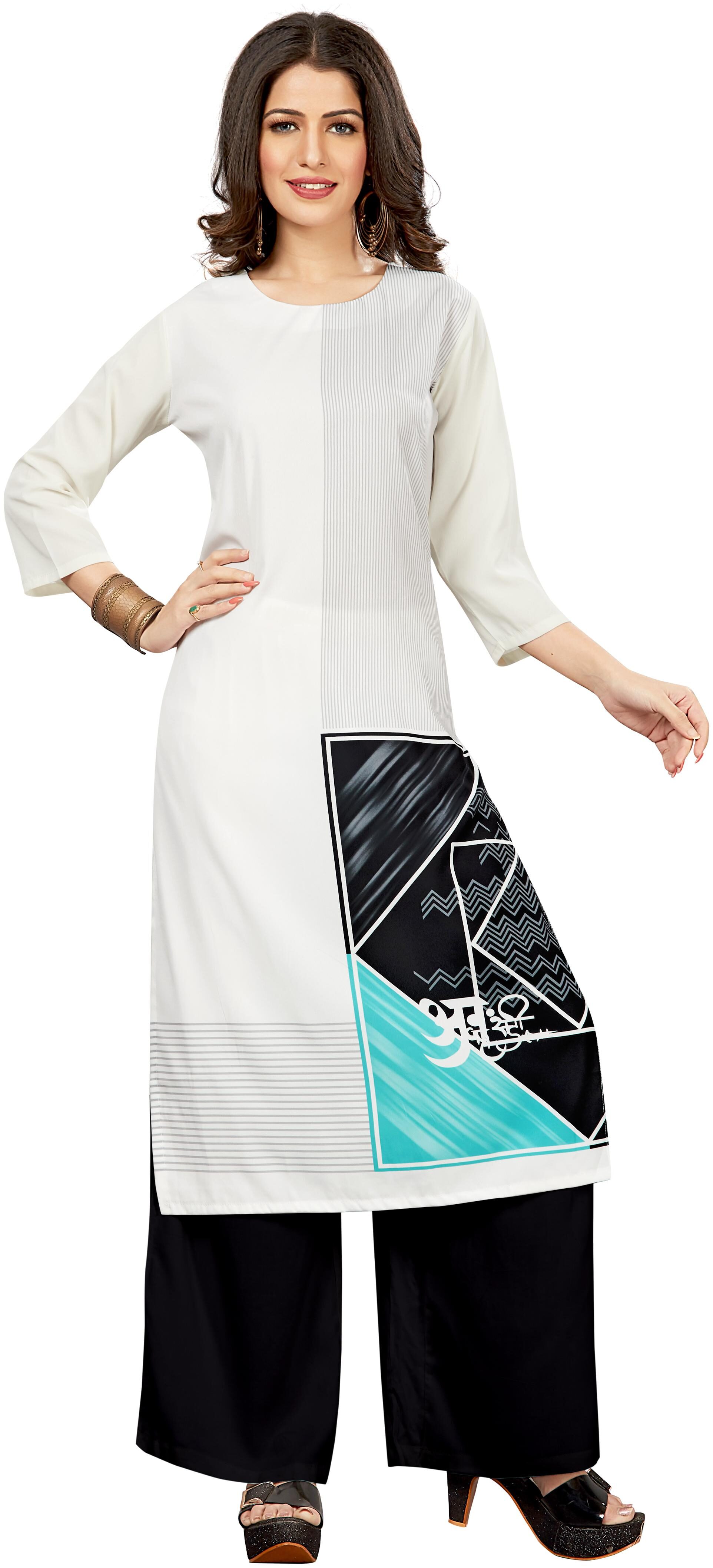 

Venika Creations Women White Striped Straight Kurta