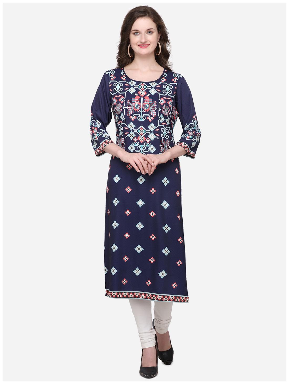 

Venika Creations Women Navy Blue Printed Straight Kurta