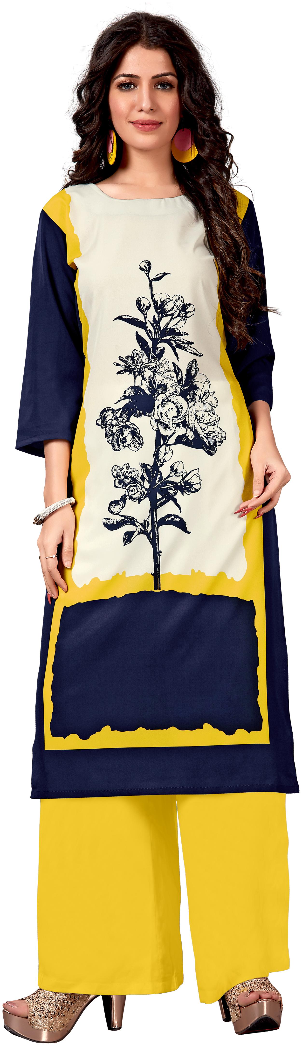 

Venika Creations Women Blue Floral Straight Kurta