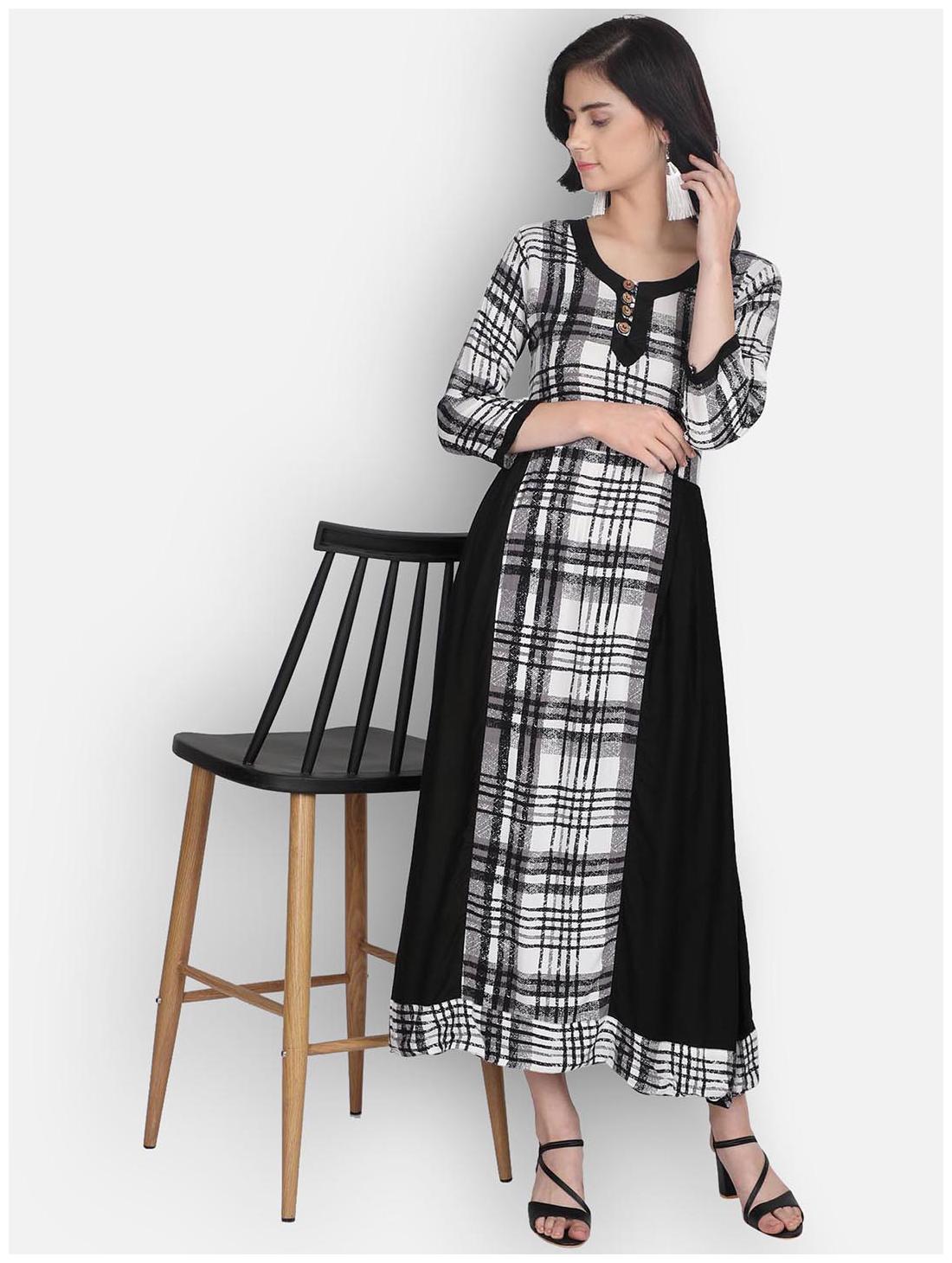 

Venika Creations Viscose Rayon Black Checkered Kurta Dress For Women