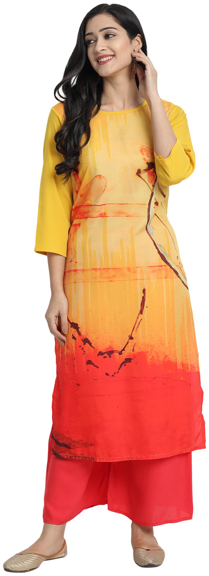 

Venika Creations Women Yellow Printed Straight Kurta