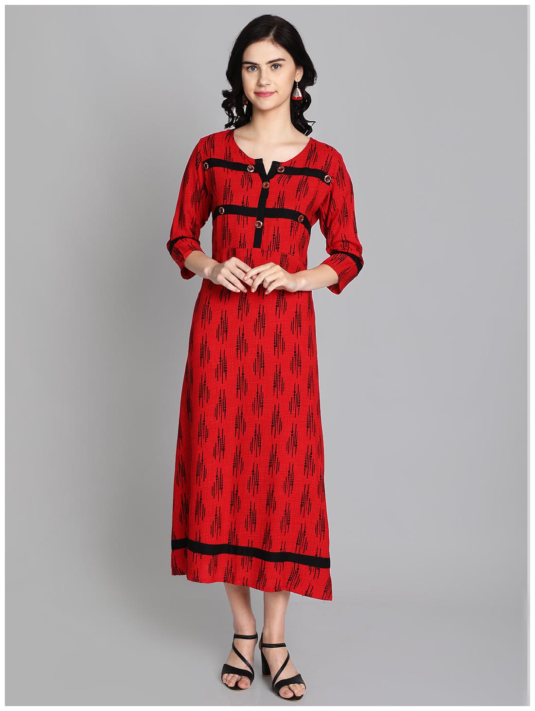 

Venika Creations Women Red Printed Straight Kurta
