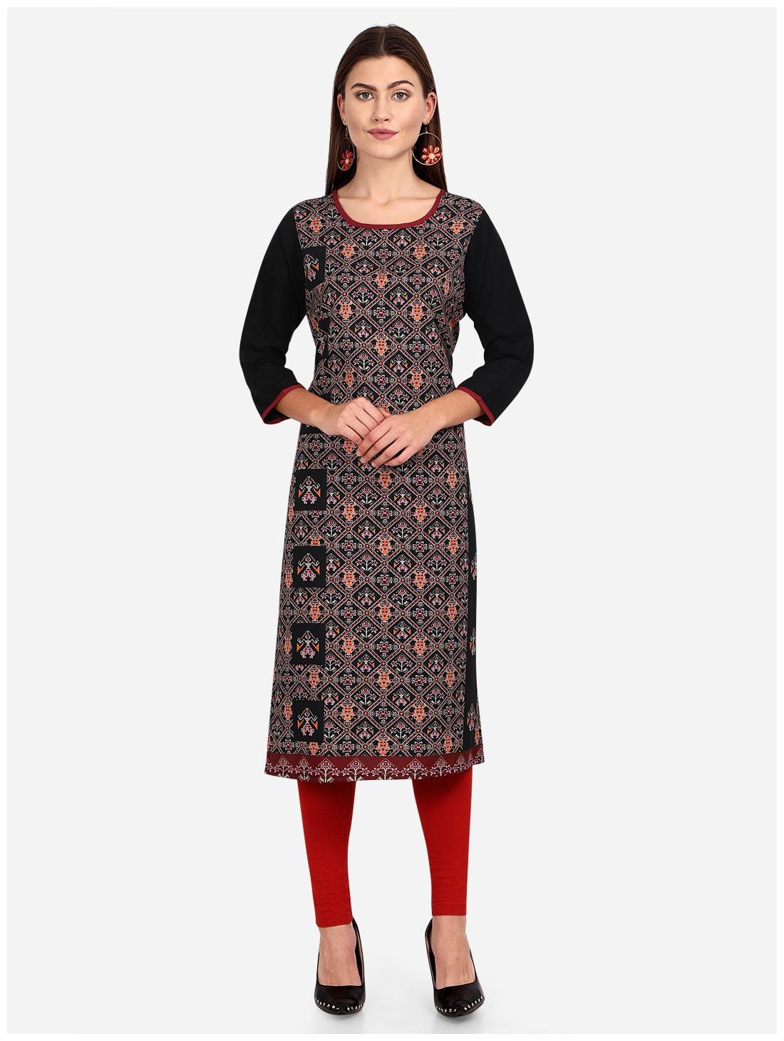 

Venika Creations Women Black Floral Straight Kurta