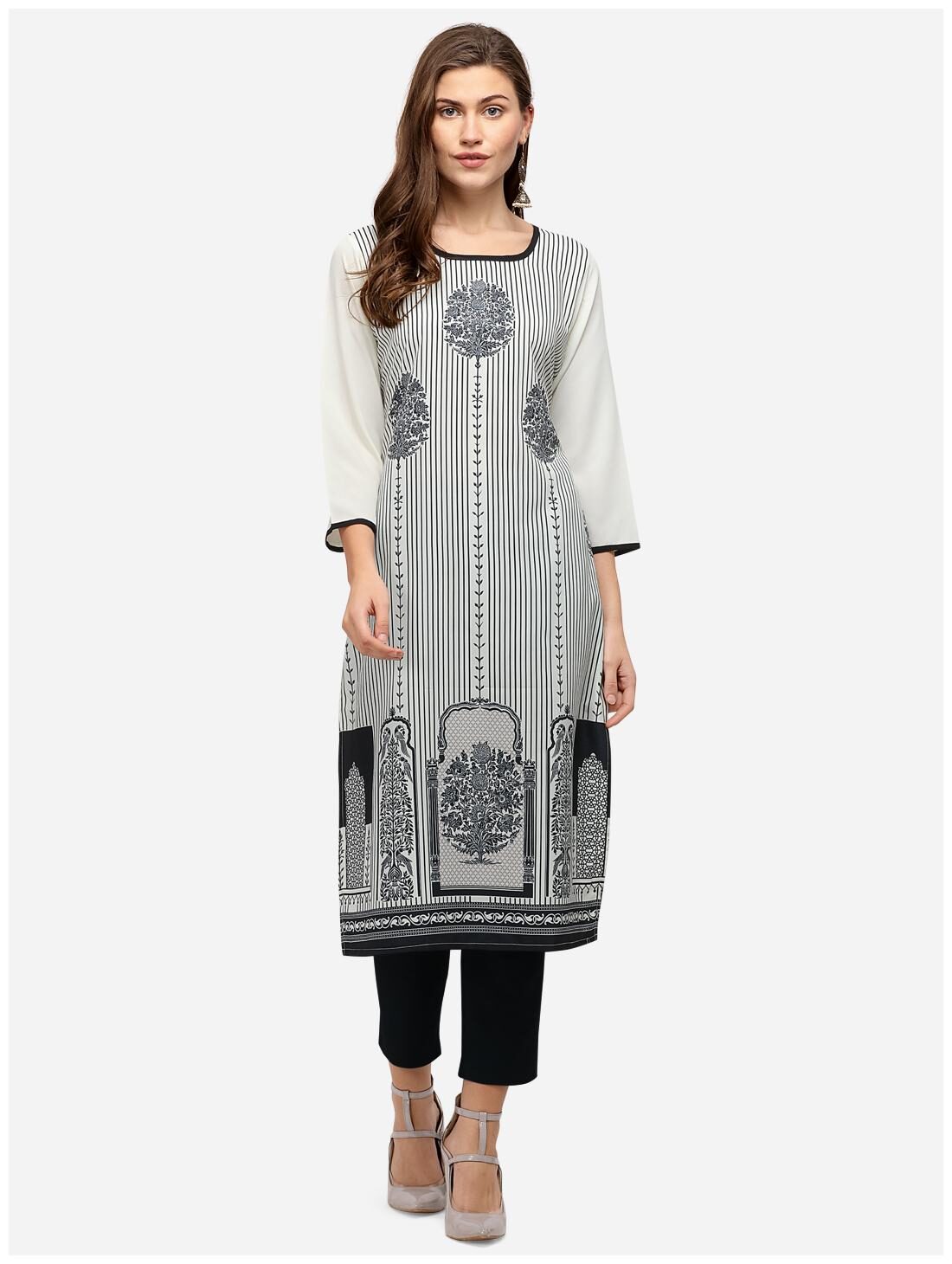 

Venika Creations Women Grey Printed Straight Kurti