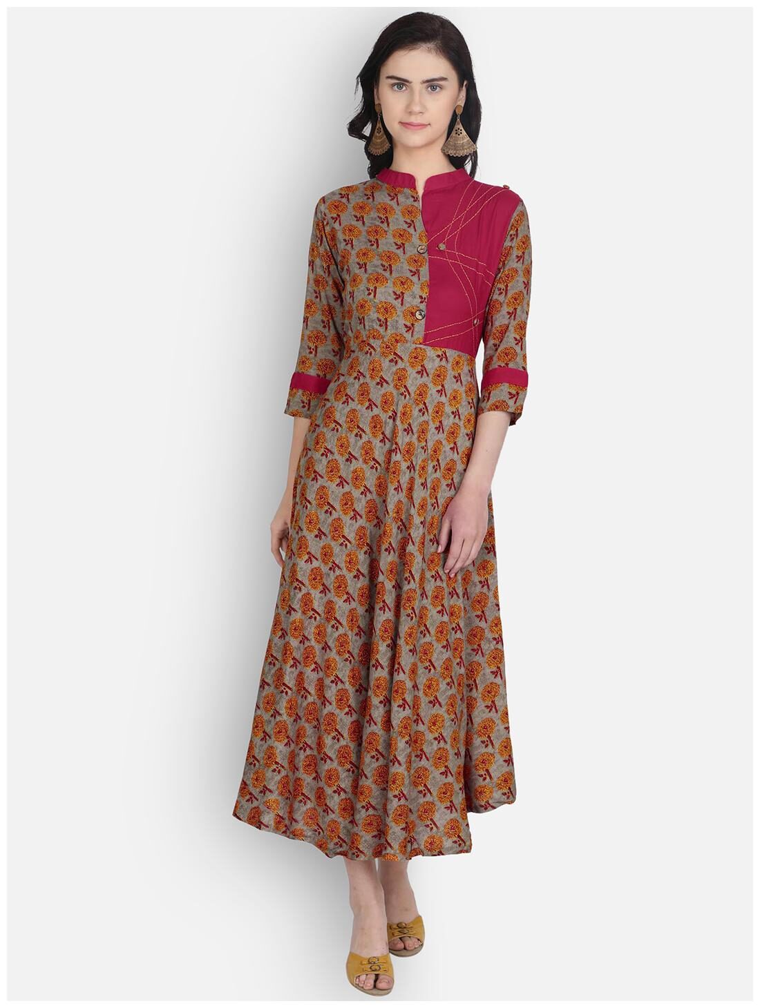 

Venika Creations Viscose Rayon Multi Floral Kurta Dress For Women
