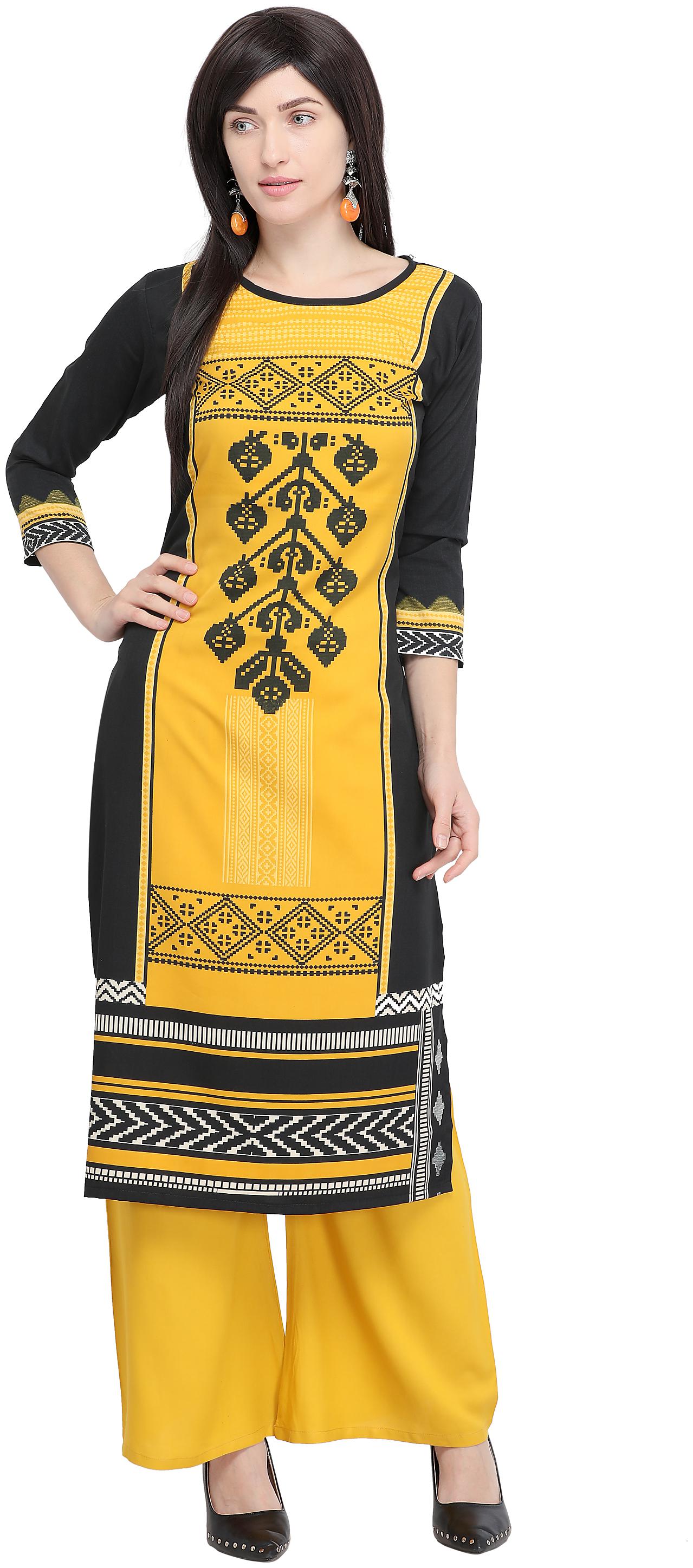 

Venika Creations Women Yellow Printed Straight Kurta