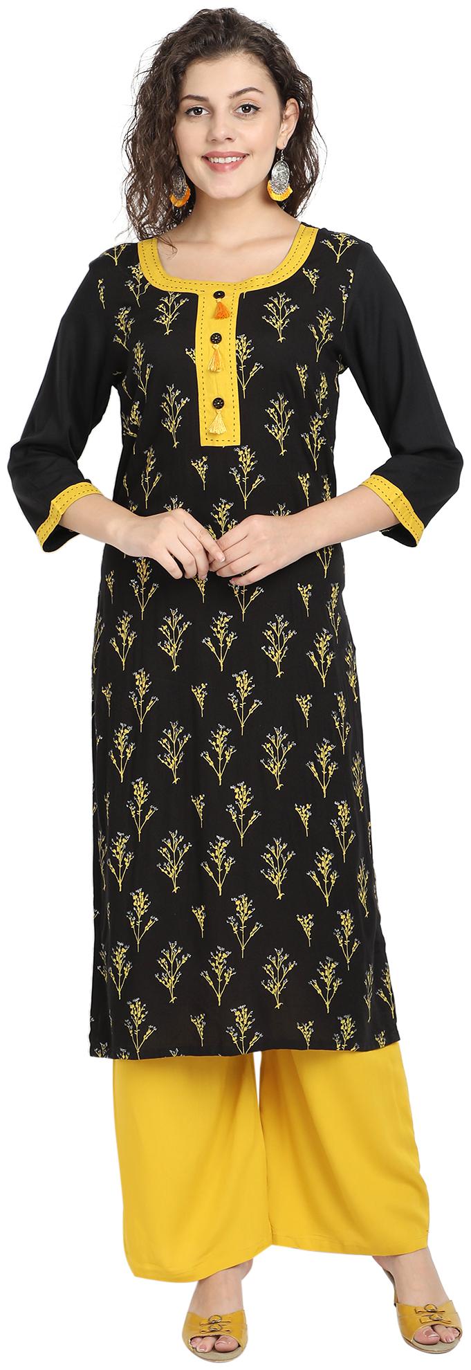 

Venika Creations Women Black Floral Straight Kurta
