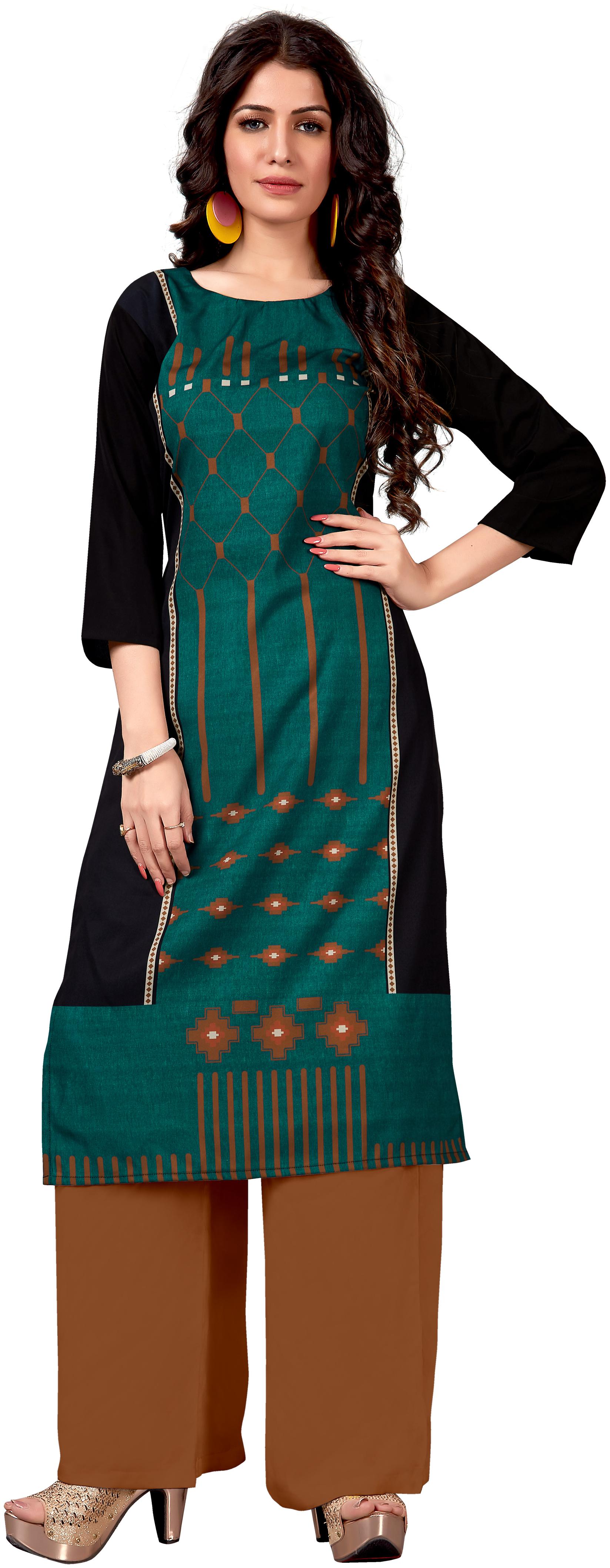 

Venika Creations Women Green Printed Straight Kurta