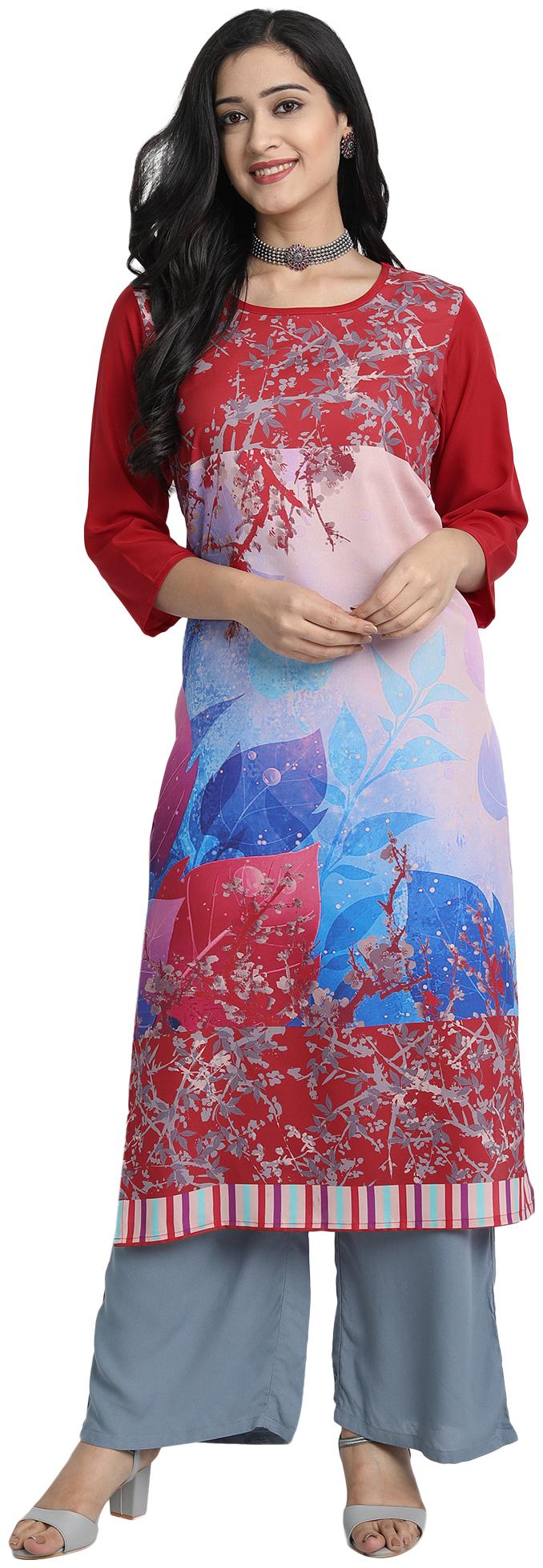 

Venika Creations Women Red Printed Straight Kurta