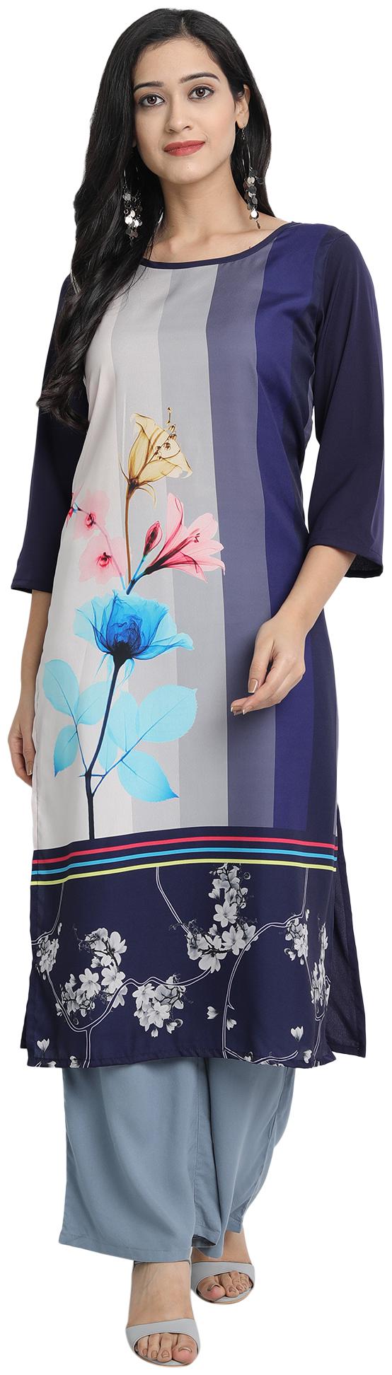

Venika Creations Women Navy Blue Floral Straight Kurta
