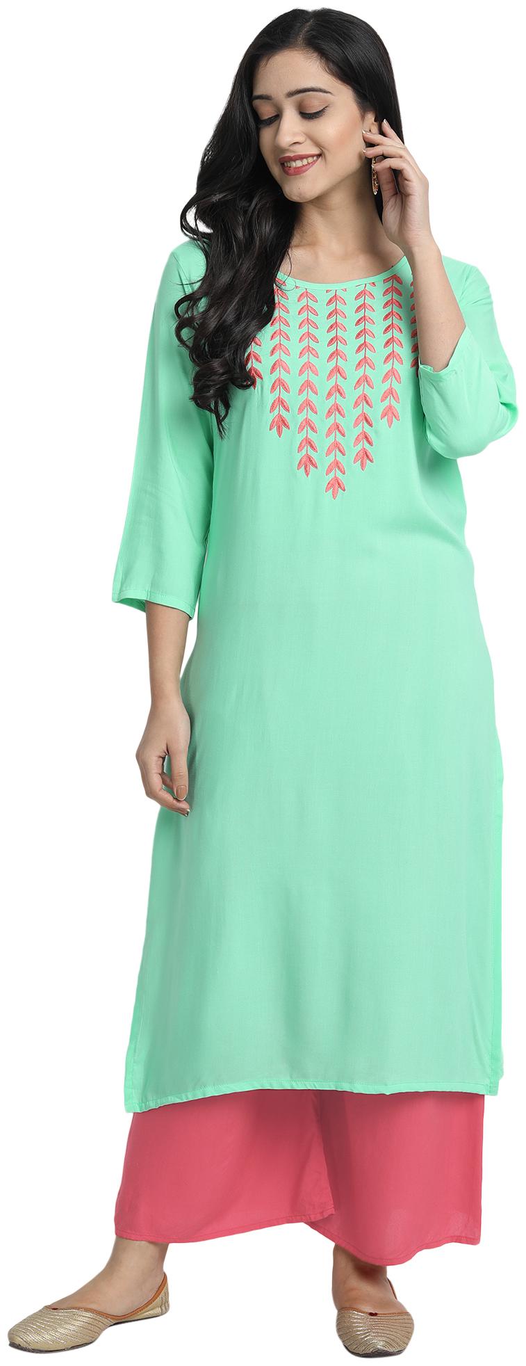 

Venika Creations Women Turquoise Embroidered Straight Kurta