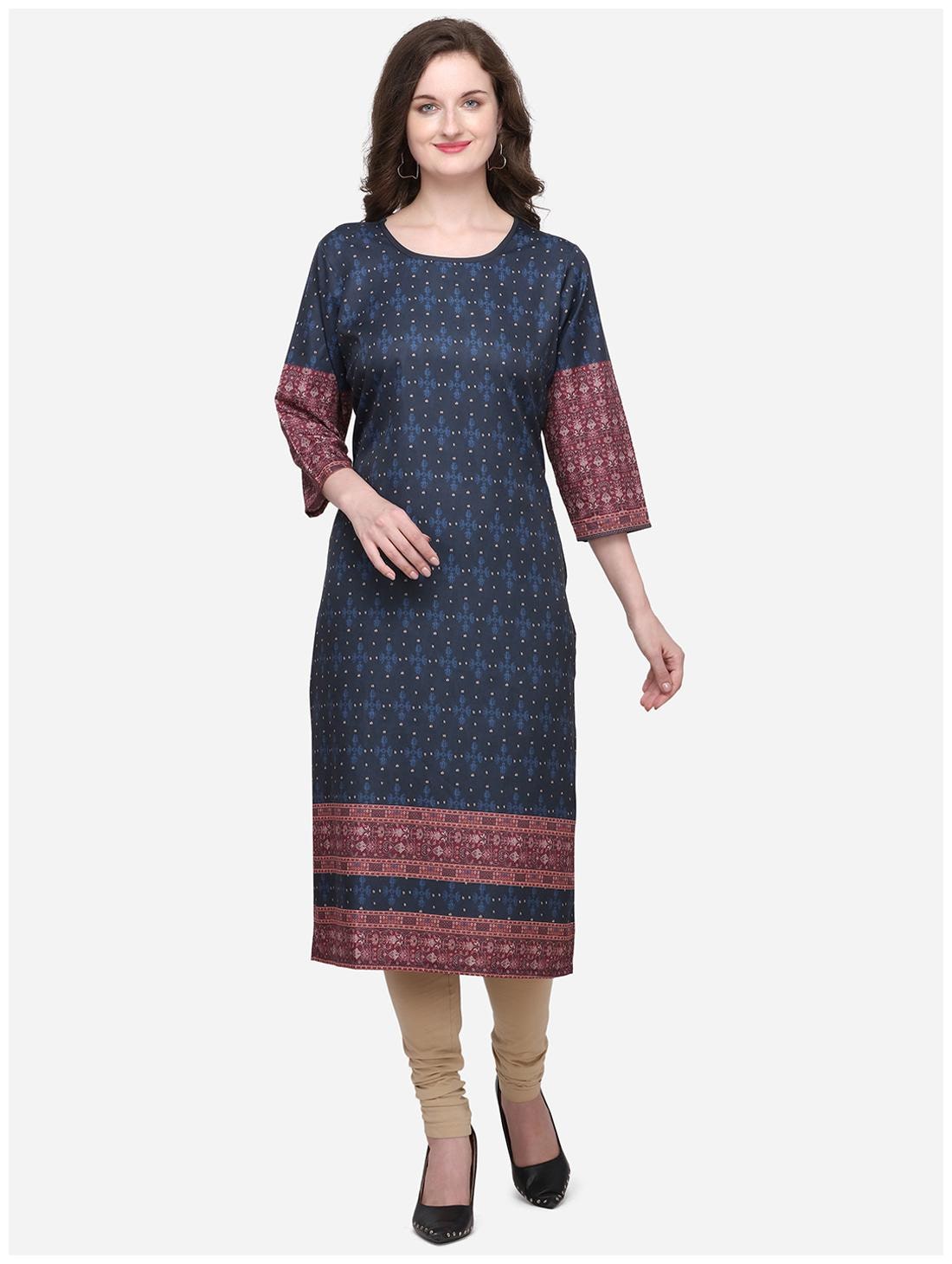 

Venika Creations Women Navy Blue Printed Straight Kurta