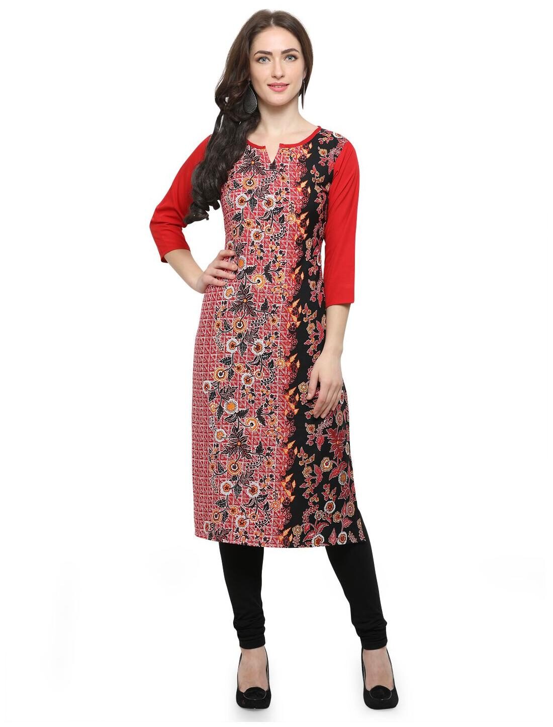 

Envy9 Casual Red Printed Polyester Crepe Women s Kurti