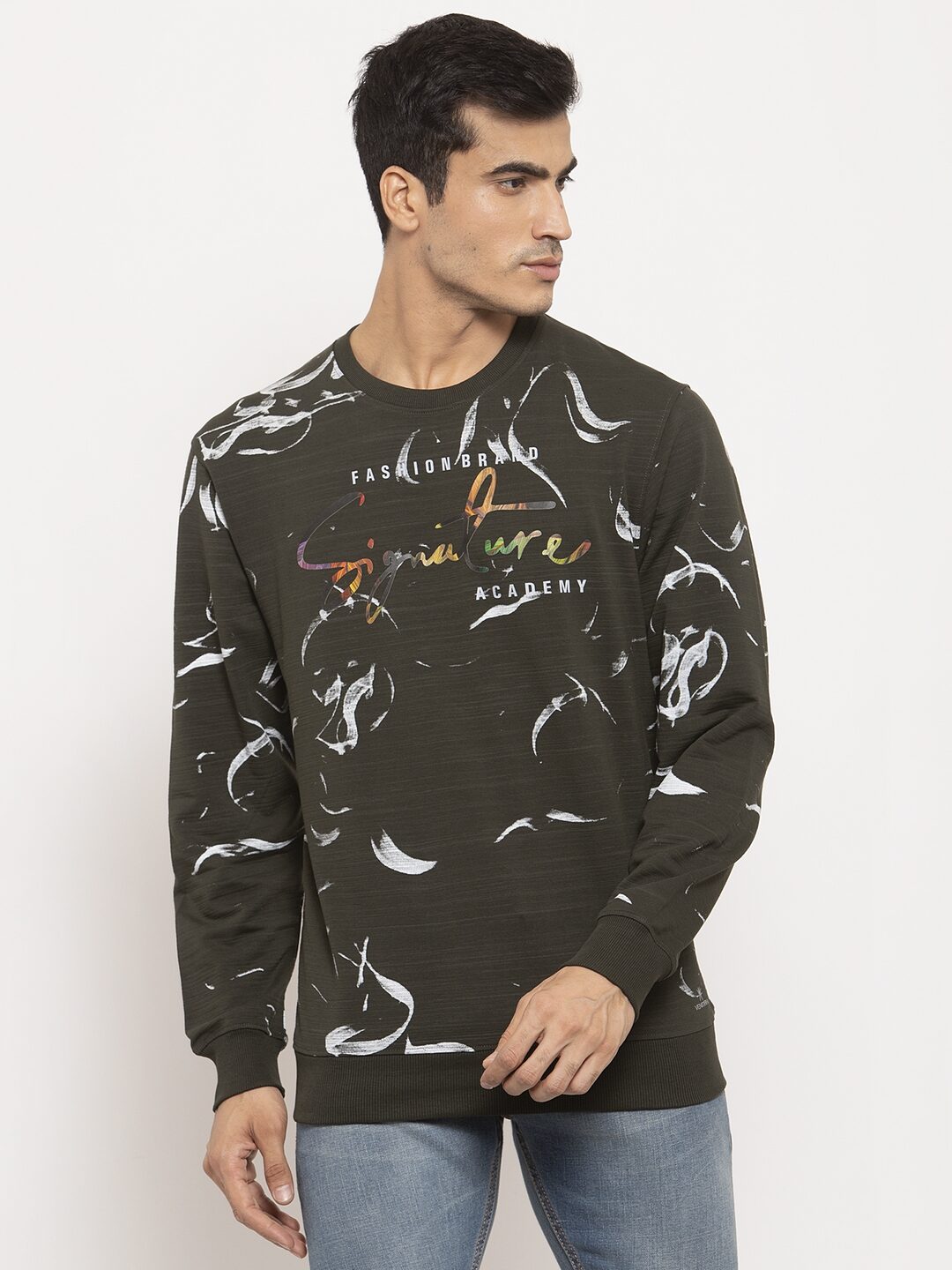 

VENITIAN Men Cotton Printed Olive Sweatshirt