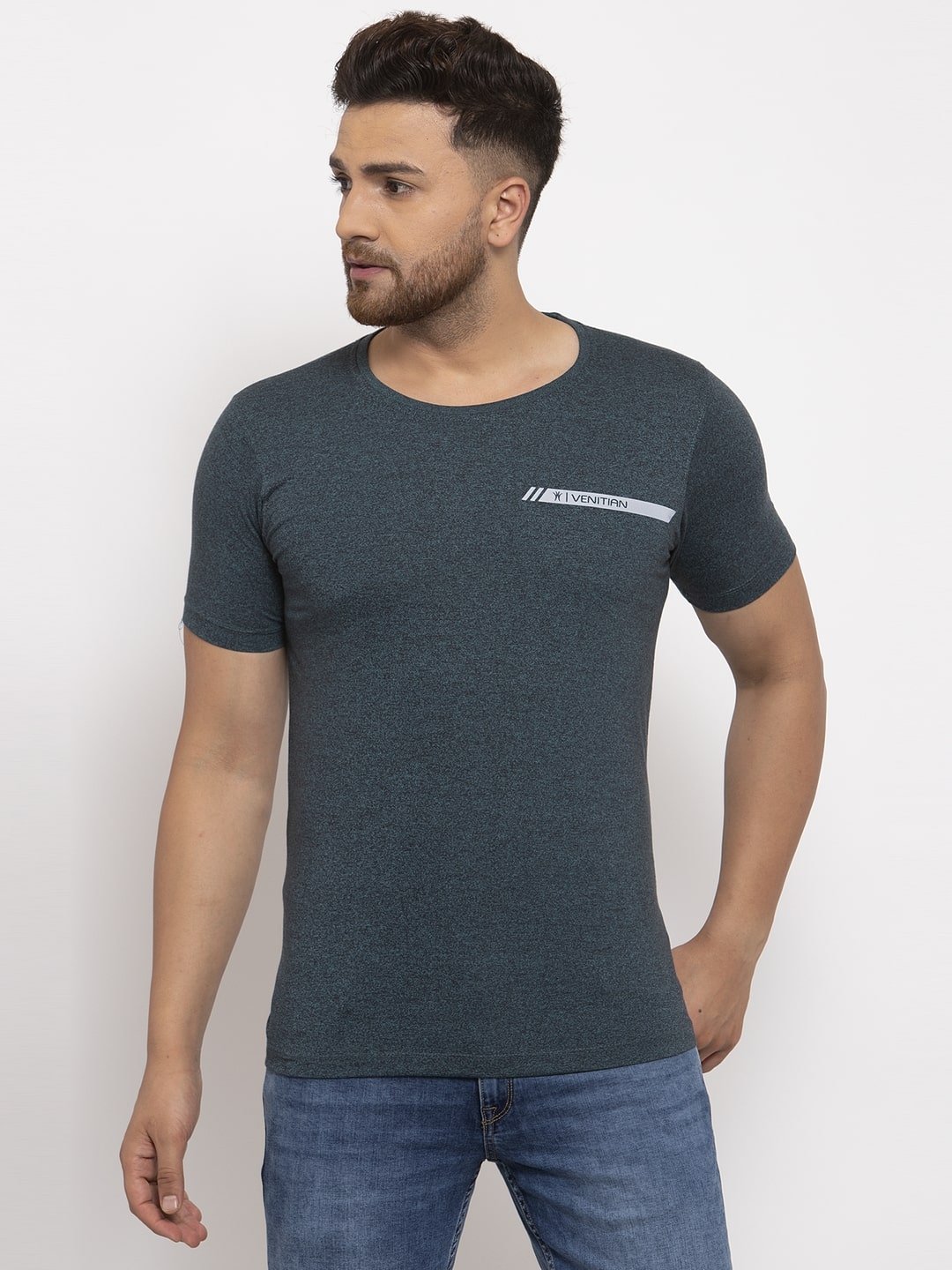 

VENITIAN Men Green Slim fit Cotton Blend Round neck T-Shirt - Pack Of 1