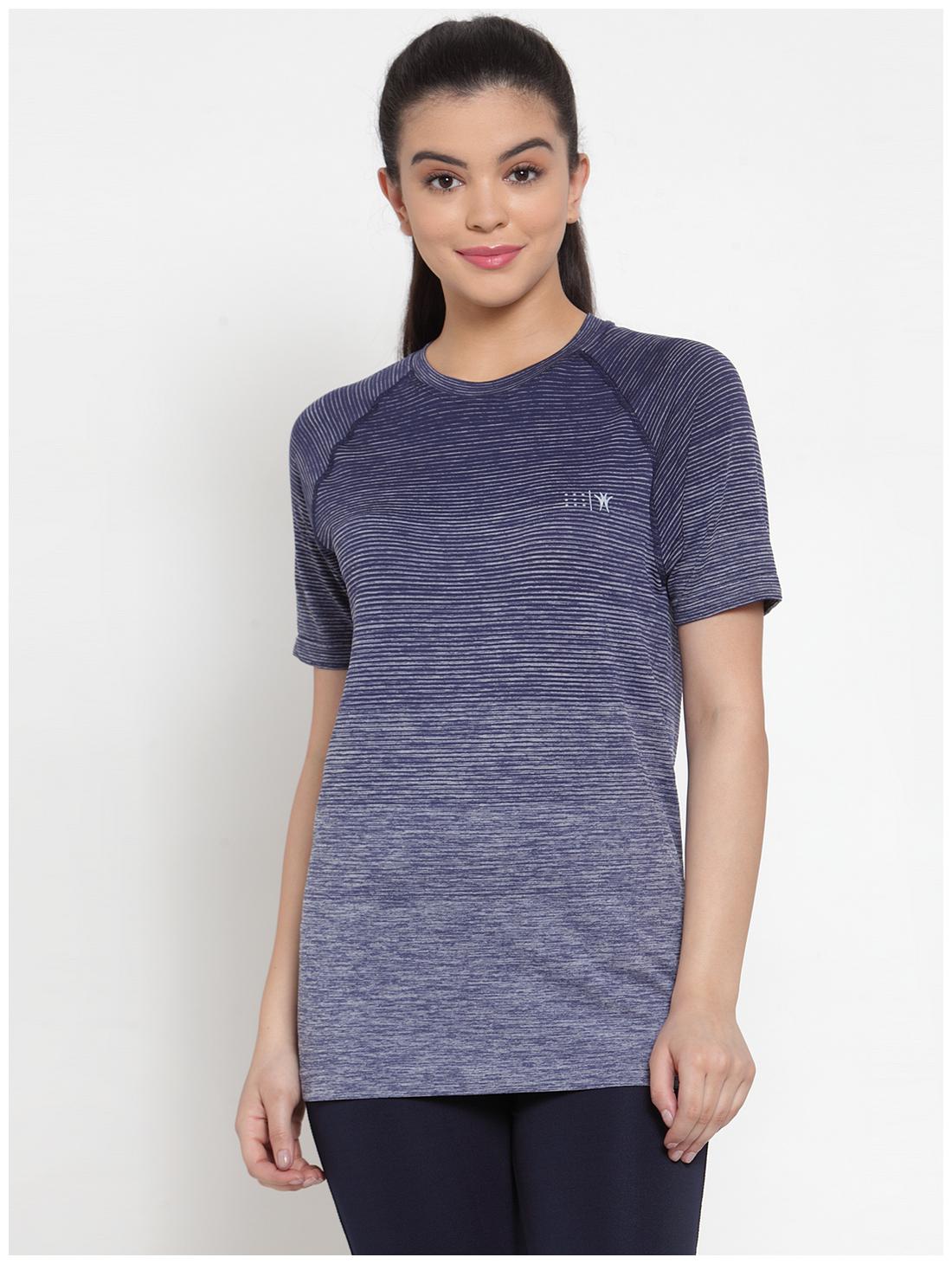 

VENITIAN Women Polyester Striped Navy Blue T Shirt