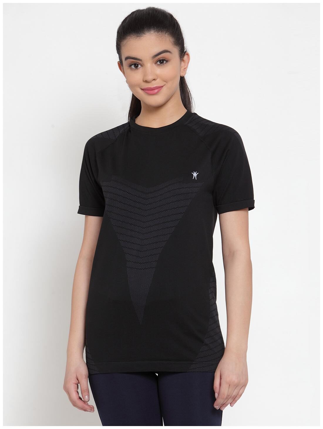 

VENITIAN Women Black Regular fit Round neck Polyester T shirt