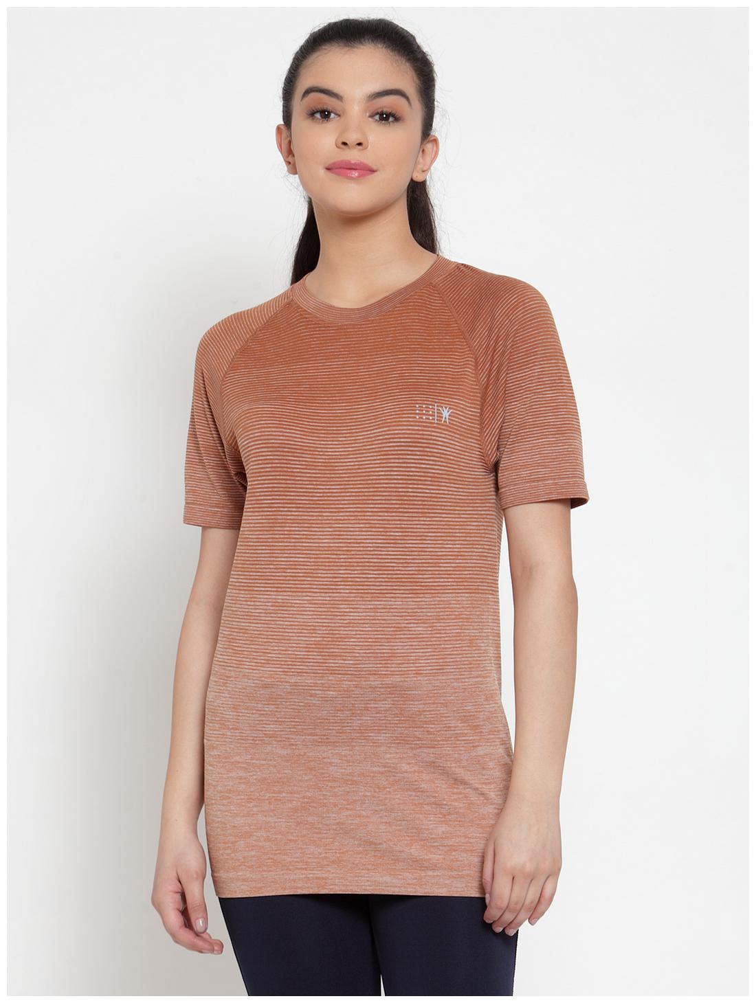

VENITIAN Women Brown Regular fit Round neck Polyester T shirt