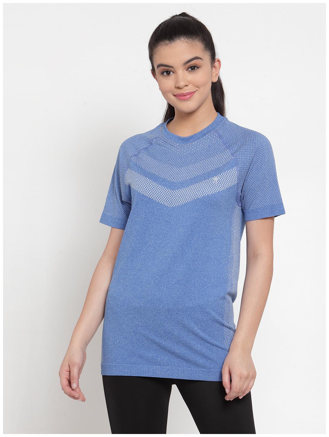 

VENITIAN Women Blue Regular fit Round neck Polyester T shirt