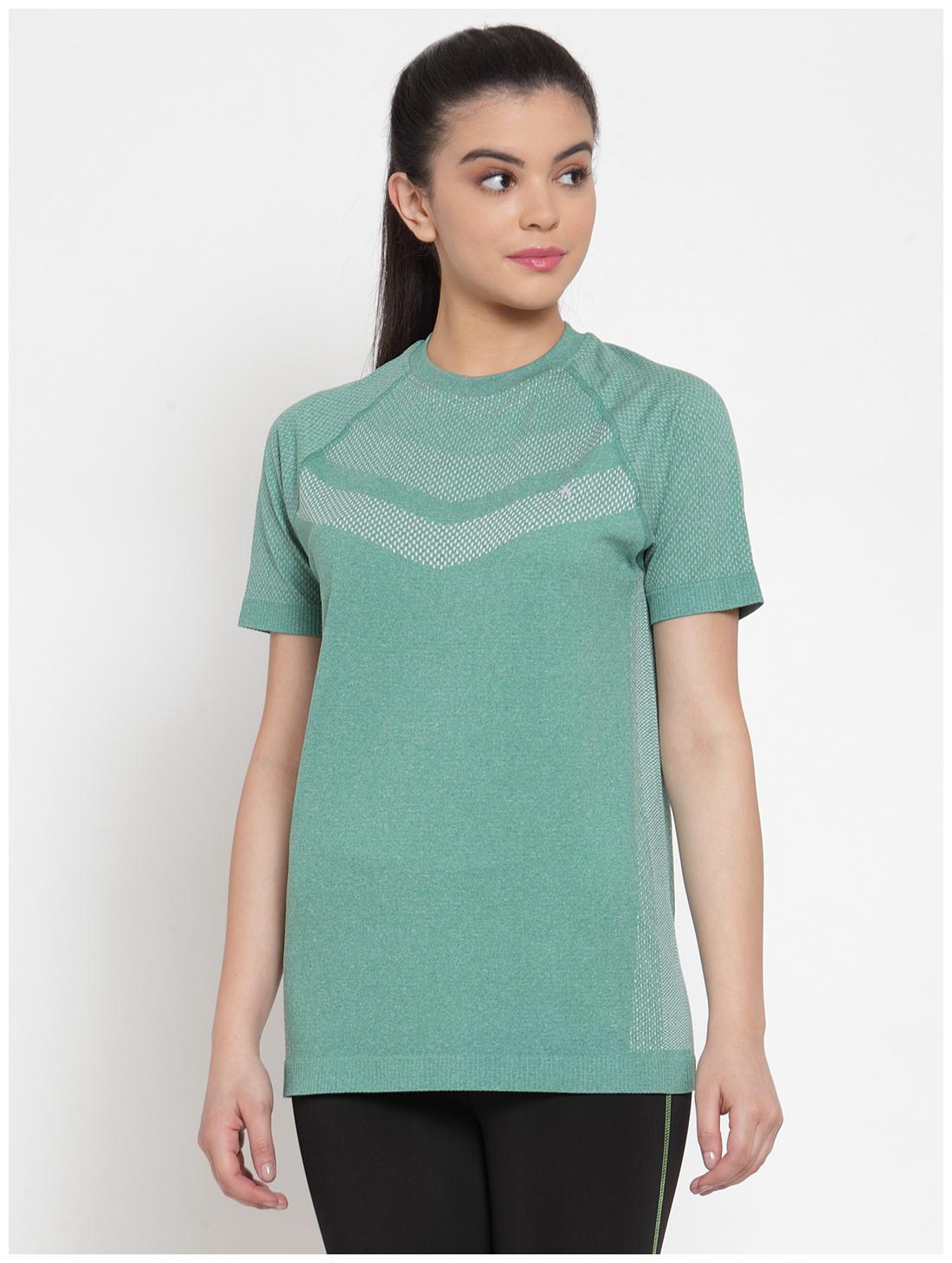 

VENITIAN Women Green Regular fit Round neck Polyester T shirt