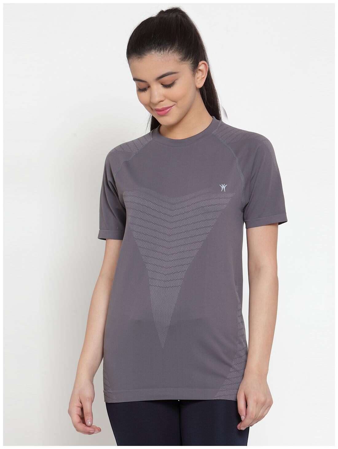 

VENITIAN Women Grey Regular fit Round neck Polyester T shirt