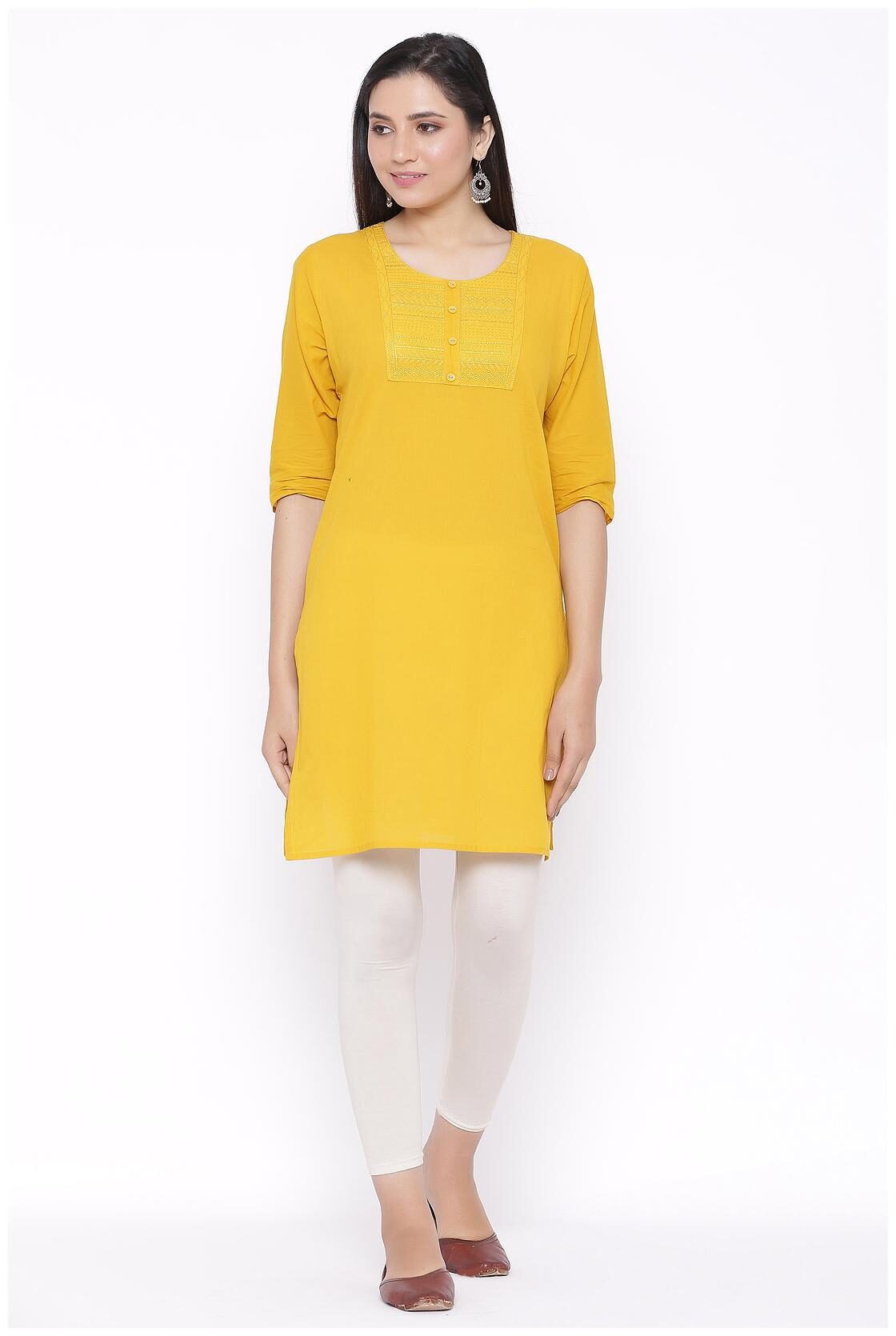 

Veradiva Women Mustard Embroidered Straight Kurta