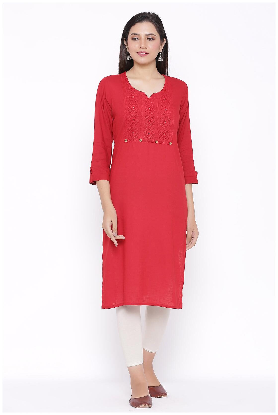 

Veradiva Women Maroon Embroidered Straight Kurta