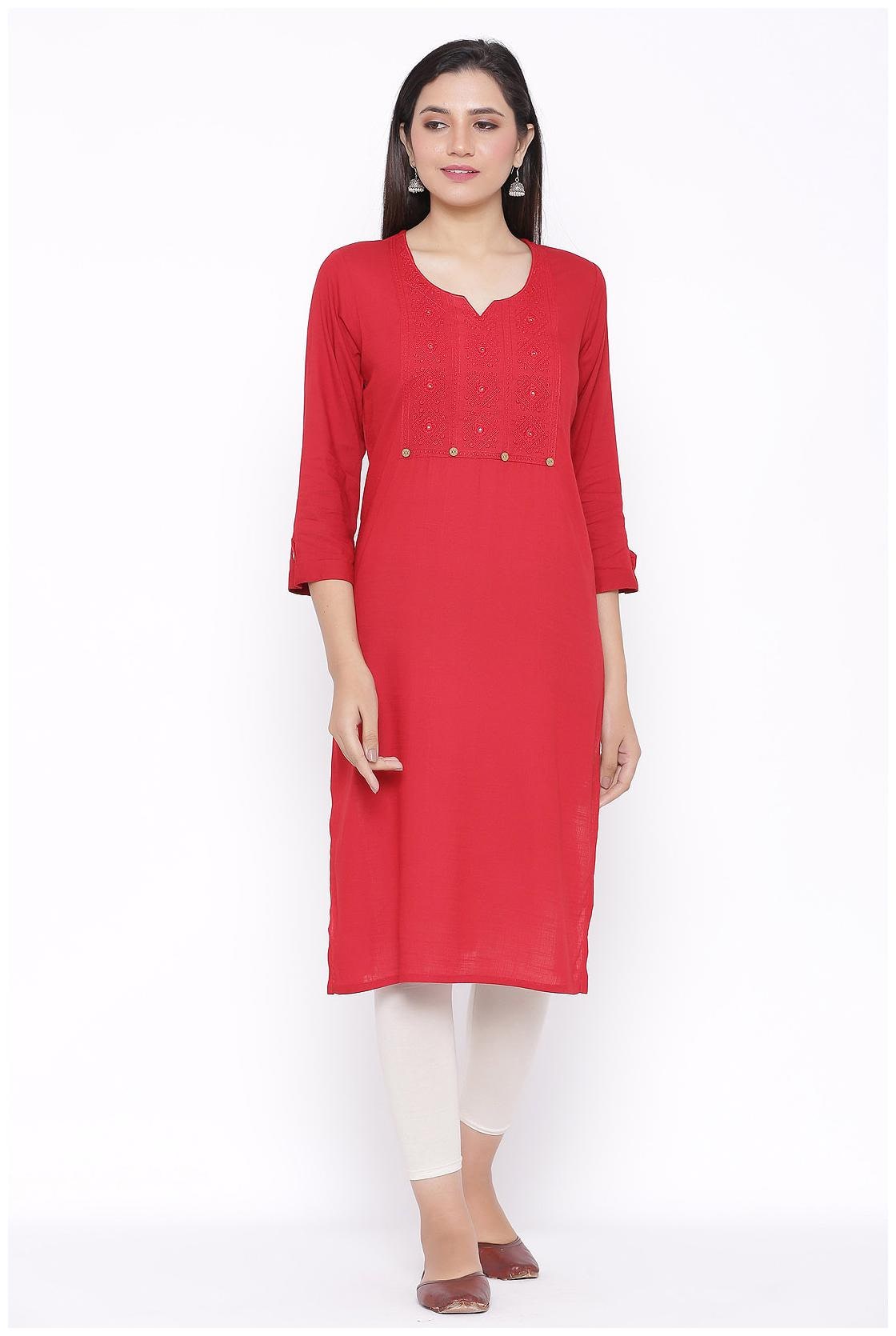 

Veradiva Women Maroon Embroidered Straight Kurta