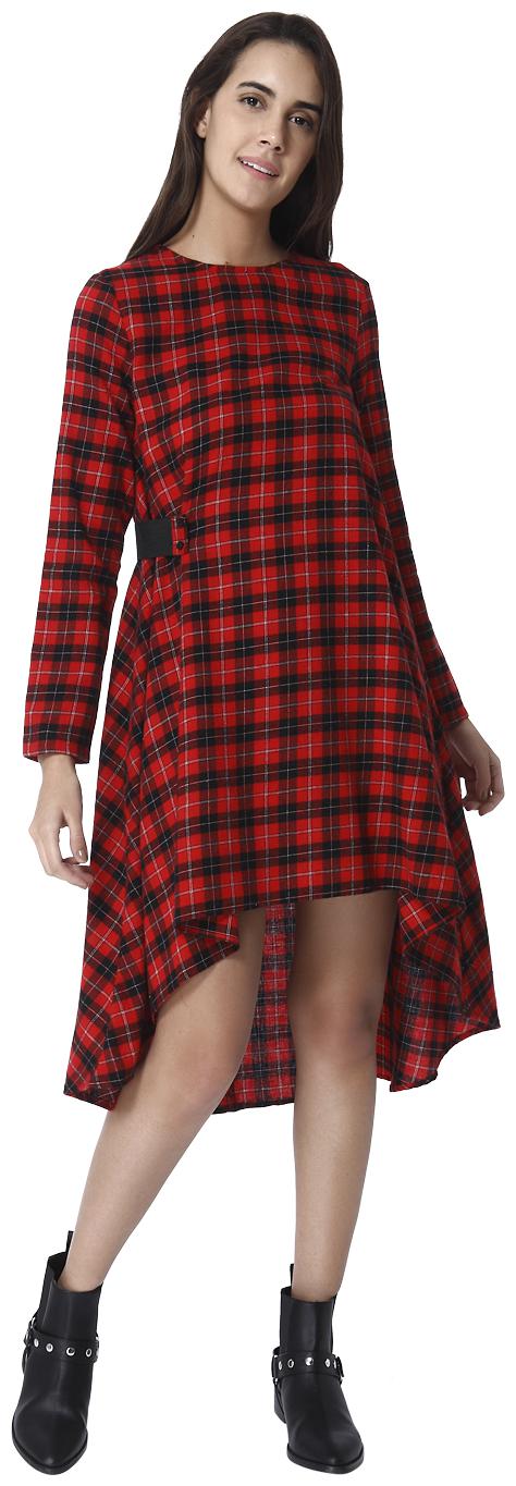Vero Moda Red Checked Flared dress Blouson dress