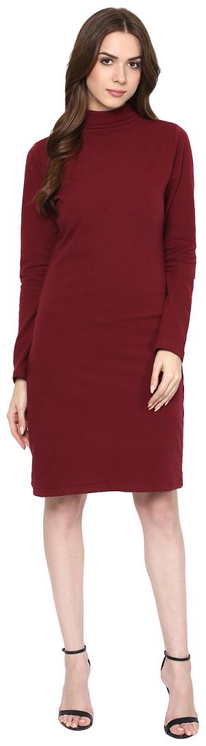 

Veronique Maroon Solid Sweater dress