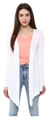 

VERONIQUE WOMEN S WHITE VISCOSE LYCRA FULL SLEEVE THIGH LENGTH REGULAR SHAWL COLLAR SHRUG PLAIN SOLID SHRUG