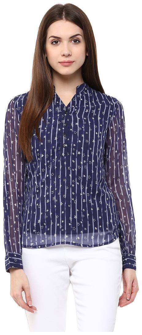Veronique Women Blue Printed Regular Fit Shirt
