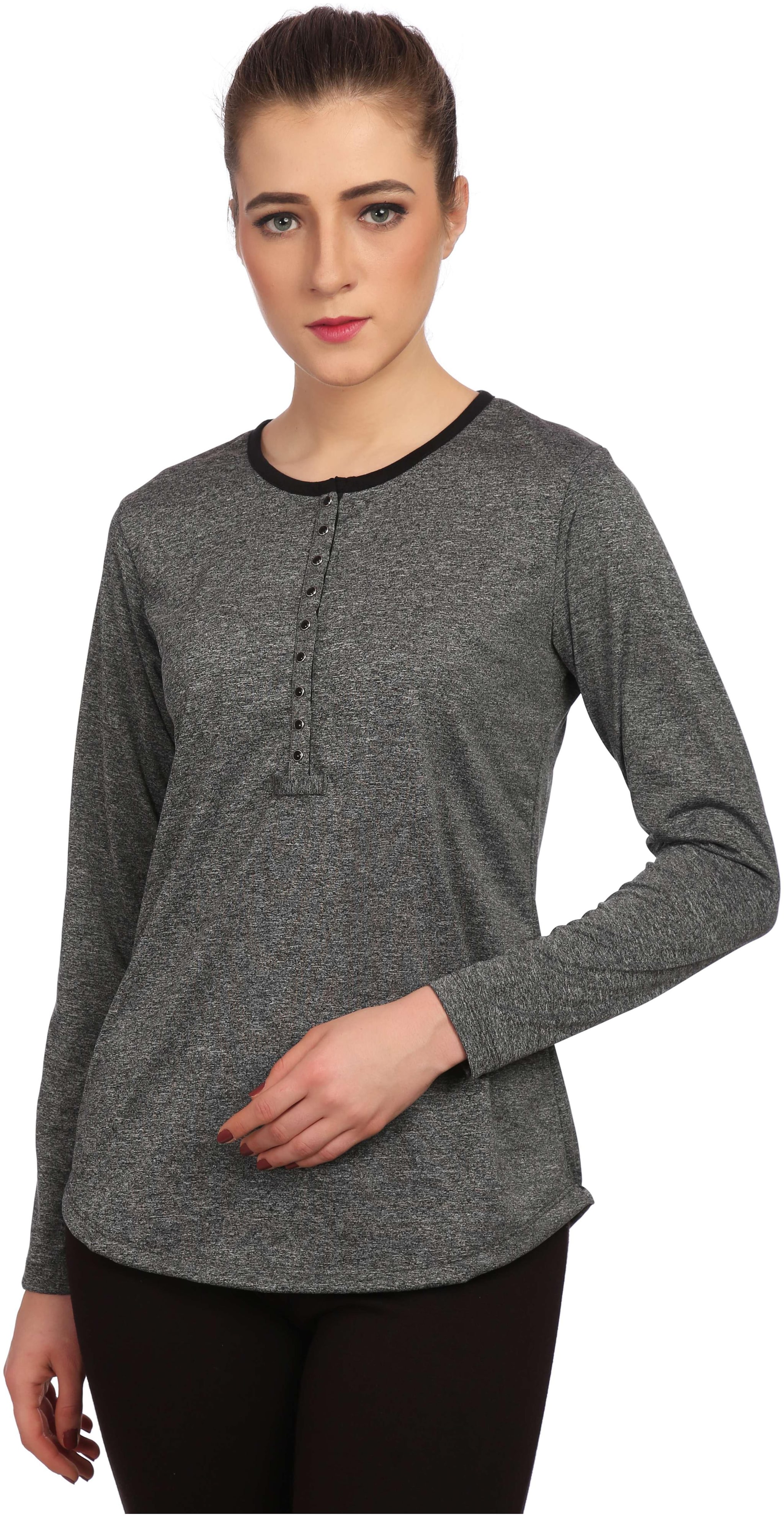 

Veronique Women Grey Body fit Round neck Cotton T shirt