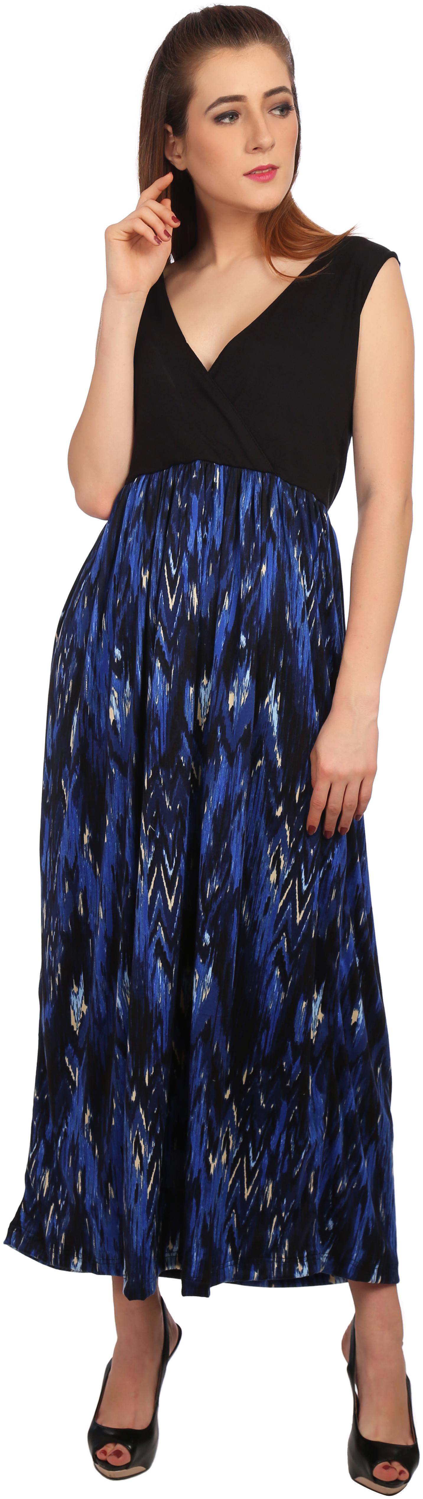 

VERONIQUE WOMEN S MULTICOLOR POLYESTER LYCRA SLEEVELESS MAXI SLIM FIT V NECK LONG DRESS
