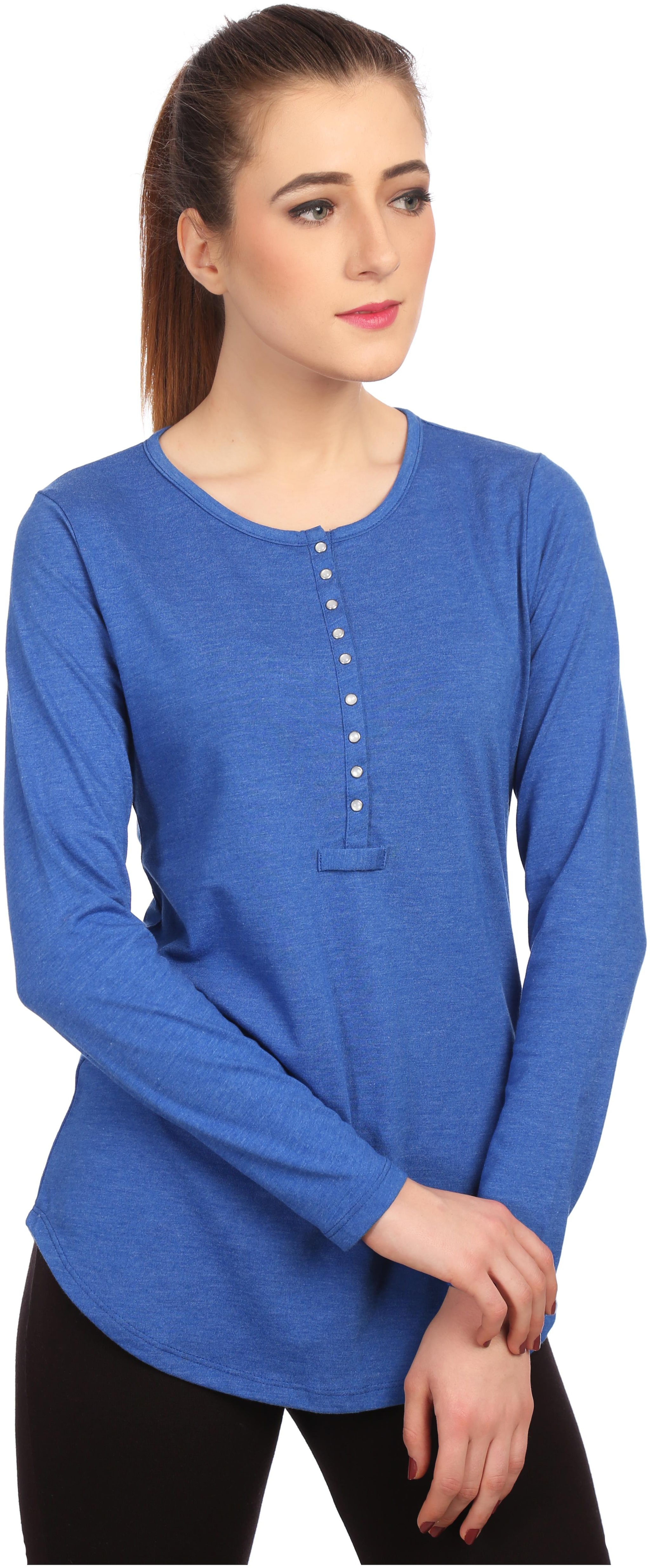 

Veronique Women Blue Body fit Round neck Cotton T shirt