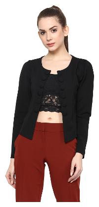 

VERONIQUE WOMEN S BLACK POLYESTER LYCRA FULL SLEEVE WAIST LENGTH SLIM FIT ROUND NECK WINTER PLAIN SOLID JACKET