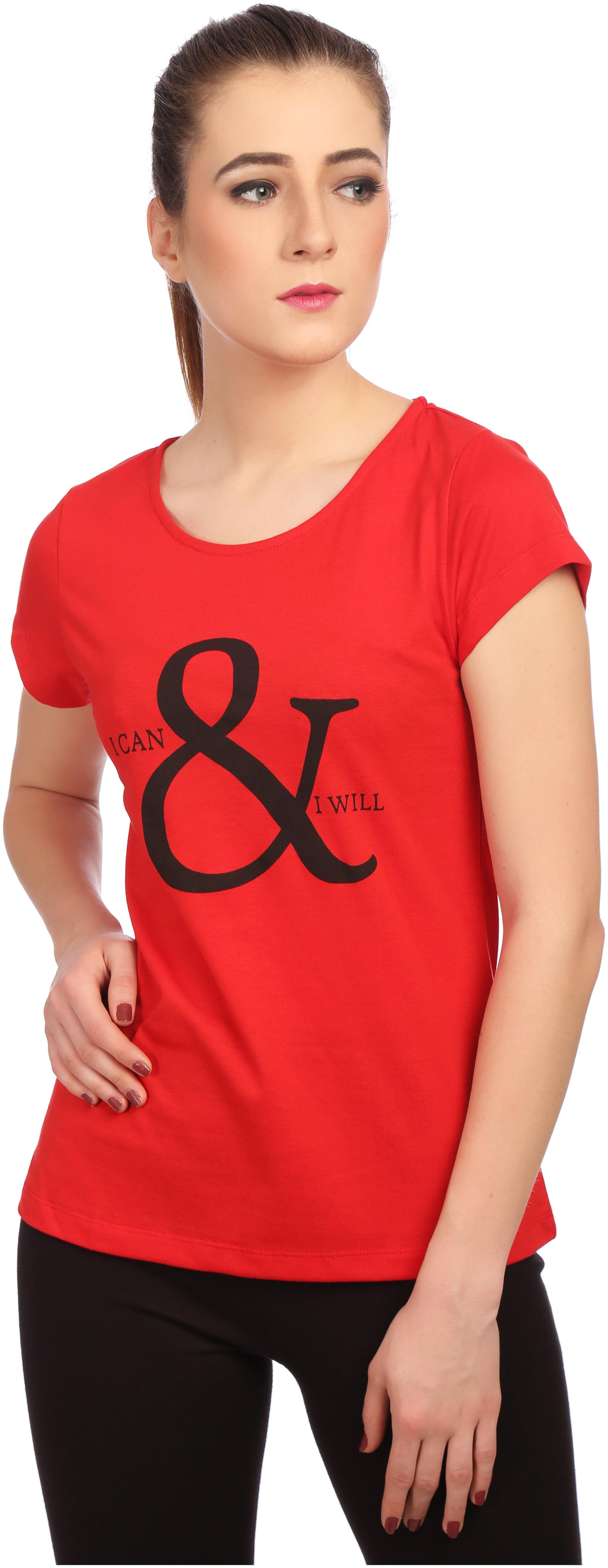 

Veronique Women Red Body fit Round neck Cotton T shirt