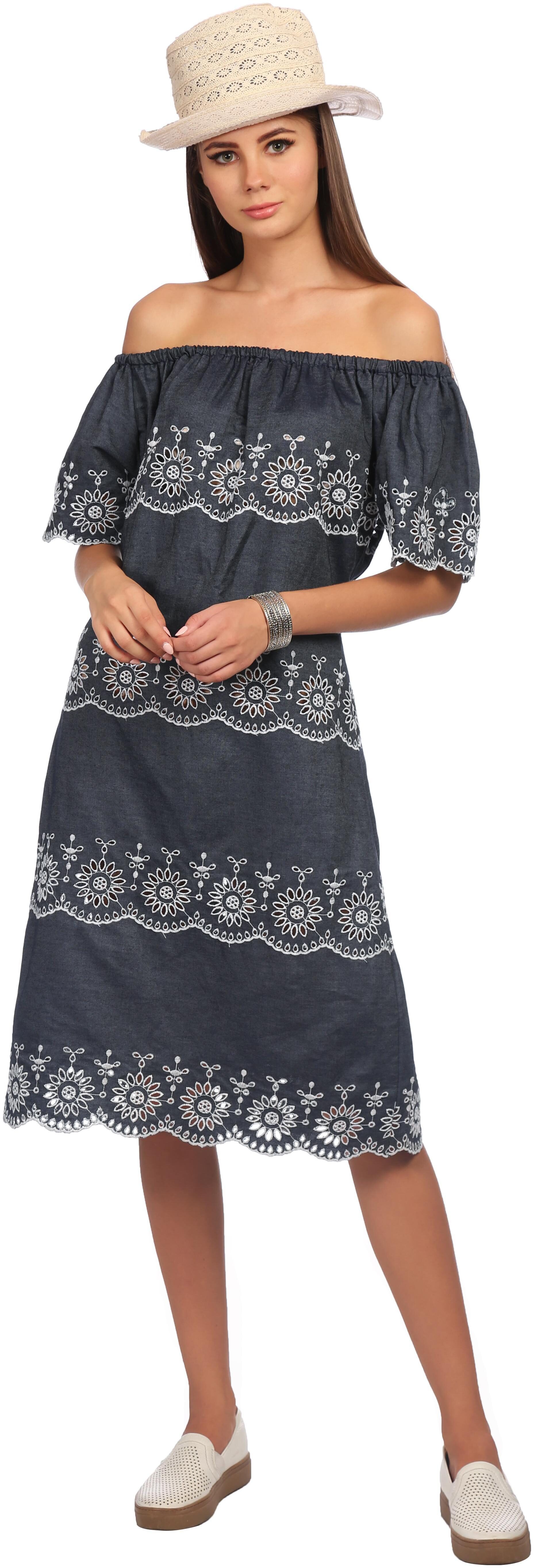 

Veronique Blue Printed A-line dress