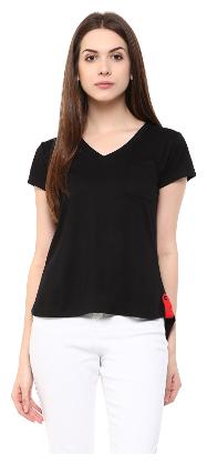 

Veronique Women Black Regular fit V neck Polyester T shirt