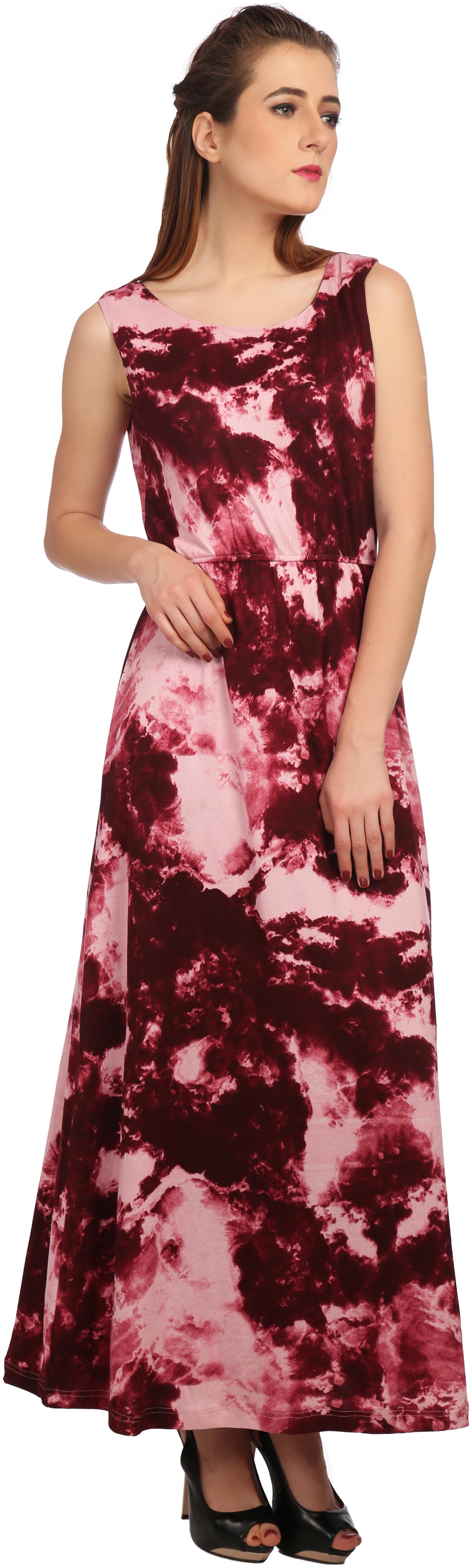 

VERONIQUE WOMEN S MULTICOLOR POLYESTER LYCRA SLEEVELESS MAXI SLIM FIT ROUND NECK LONG DRESS
