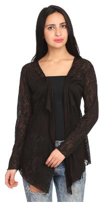 

VERONIQUE WOMEN S BLACK BROWN VISCOSE FULL SLEEVES HIP LENGTH REGULAR SHAWL COLLAR PLAIN SOLID SHRUG