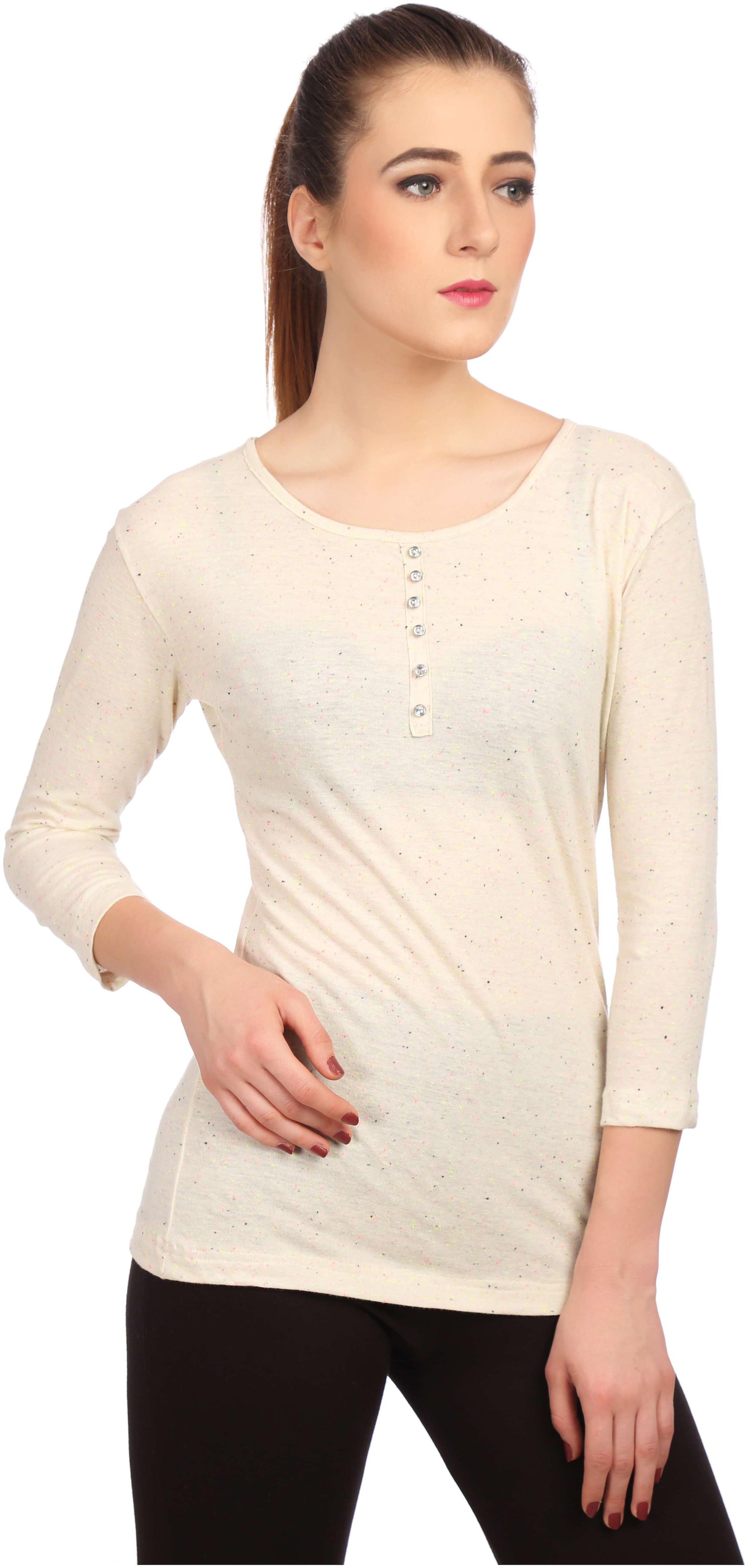 

Veronique Women Cream Body fit Round neck Cotton T shirt