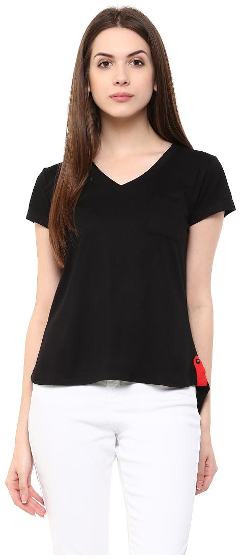 

Veronique Women Black Regular fit V neck Polyester T shirt