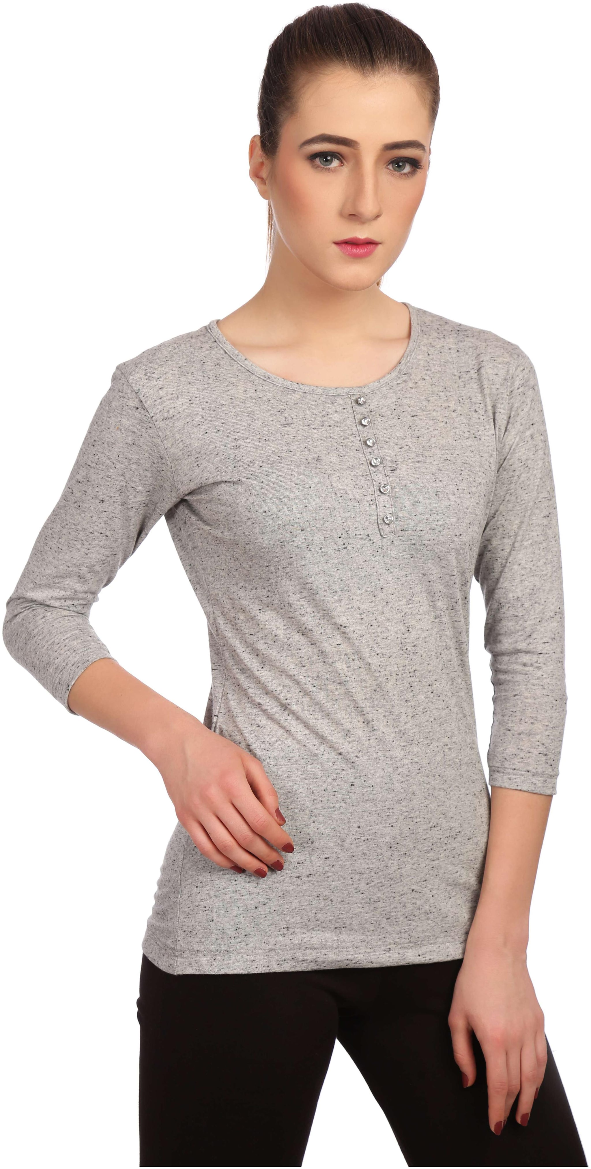 

Veronique Women Grey Body fit Round neck Cotton T shirt