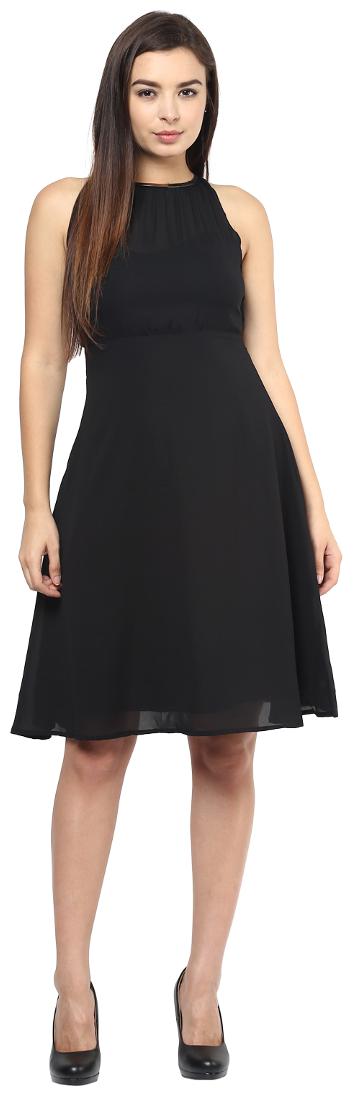 

Veronique Black Solid Fit flare dress