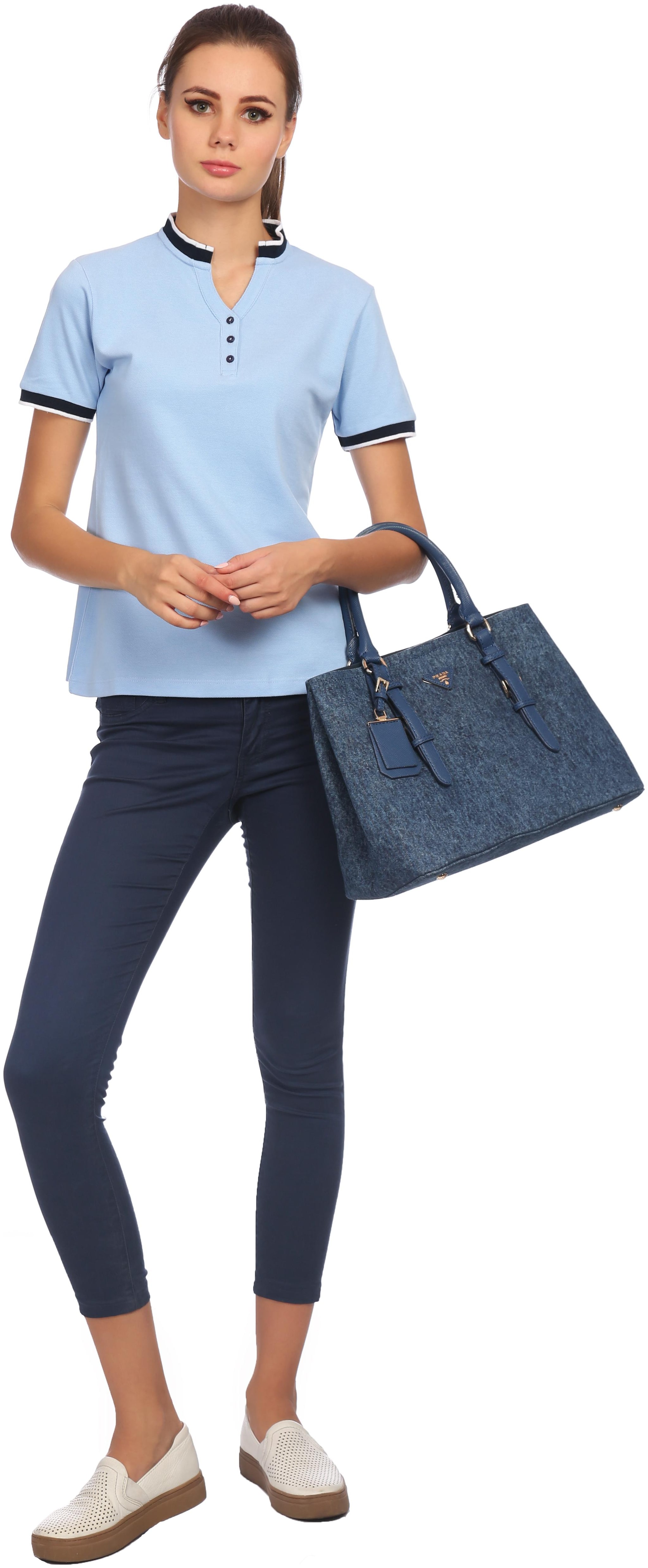 

Veronique Women Blue Regular fit Mandarin collar Cotton T shirt