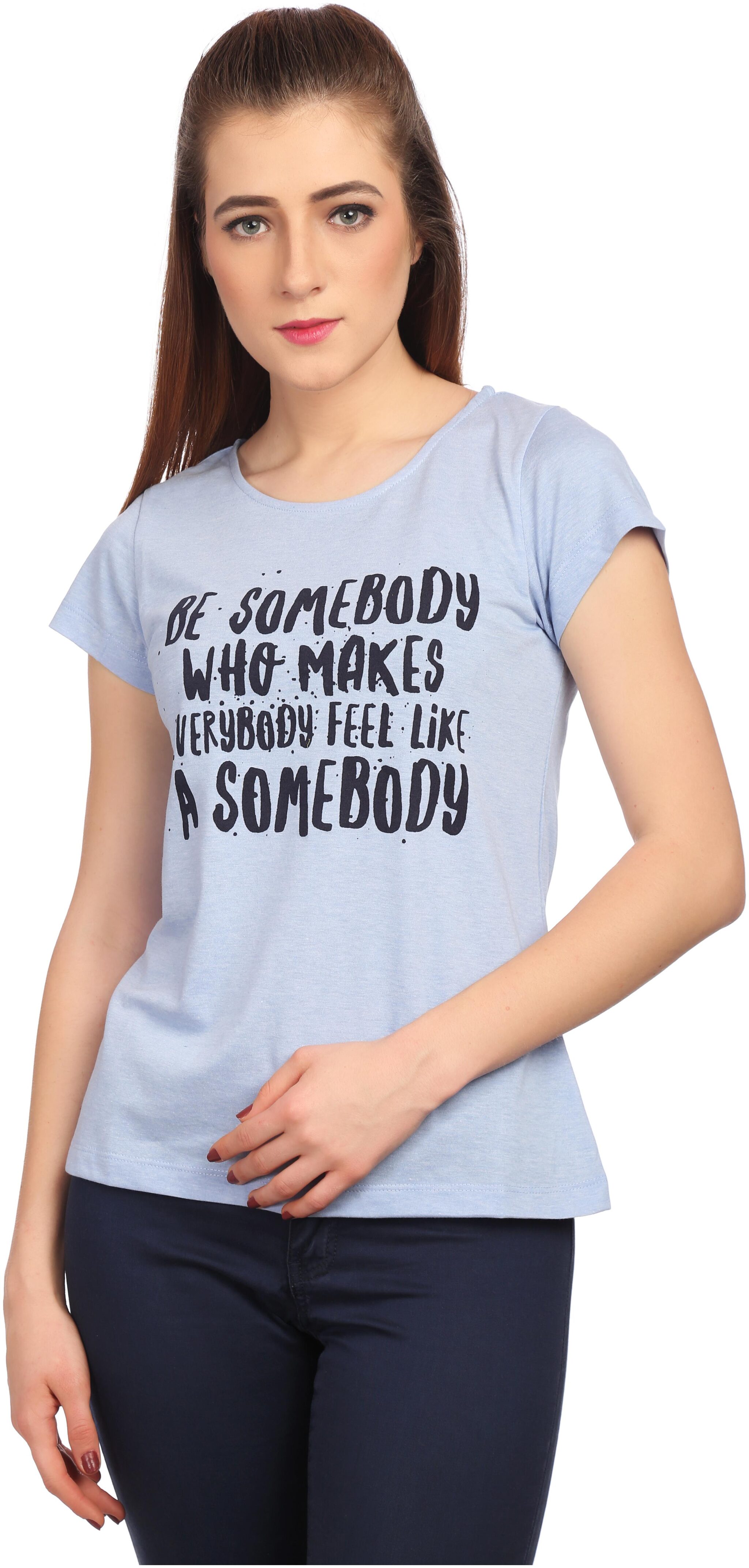 

Veronique Women Blue Body fit Round neck Cotton T shirt